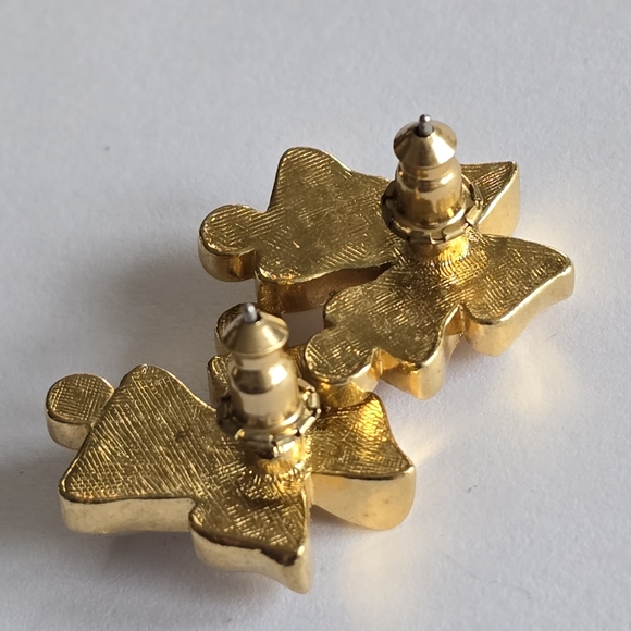 Vintage bell earrings gold tone bow pearlized pearlcore - Picture 10 of 10